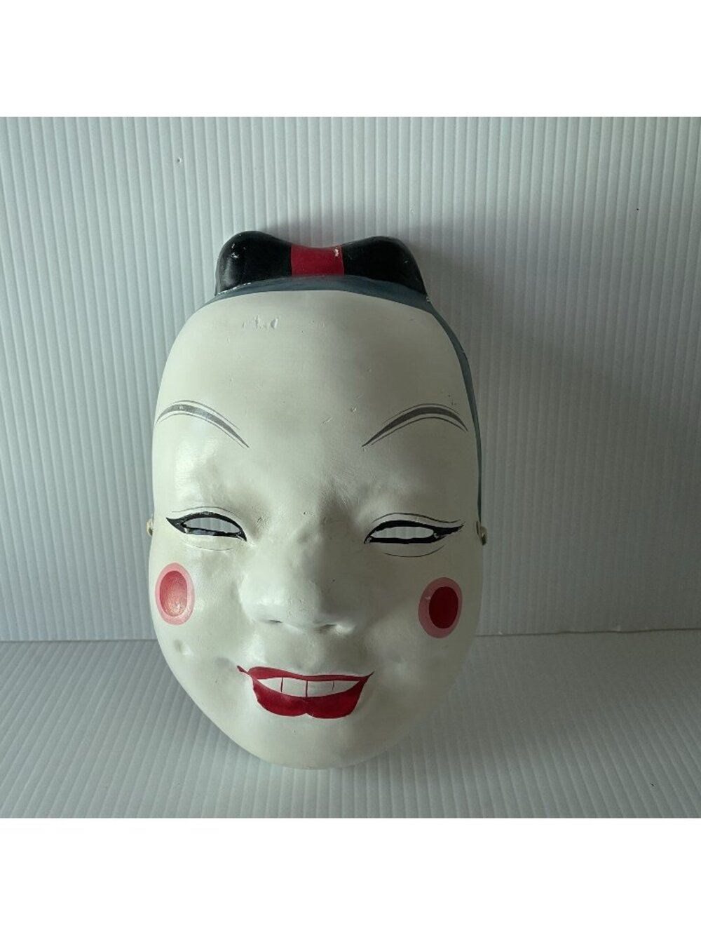 Japanese Otafuku Okame Paper Mache Mask Hand Painted Noh Wall Decor Hariko Vtg